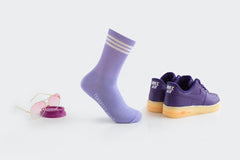 Lavender 3-Striped Ribbed Crew Socks