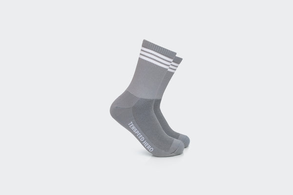 Grey 3-Striped Ribbed Crew Socks