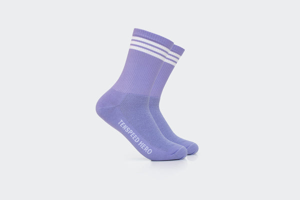 Lavender 3-Striped Ribbed Crew Socks