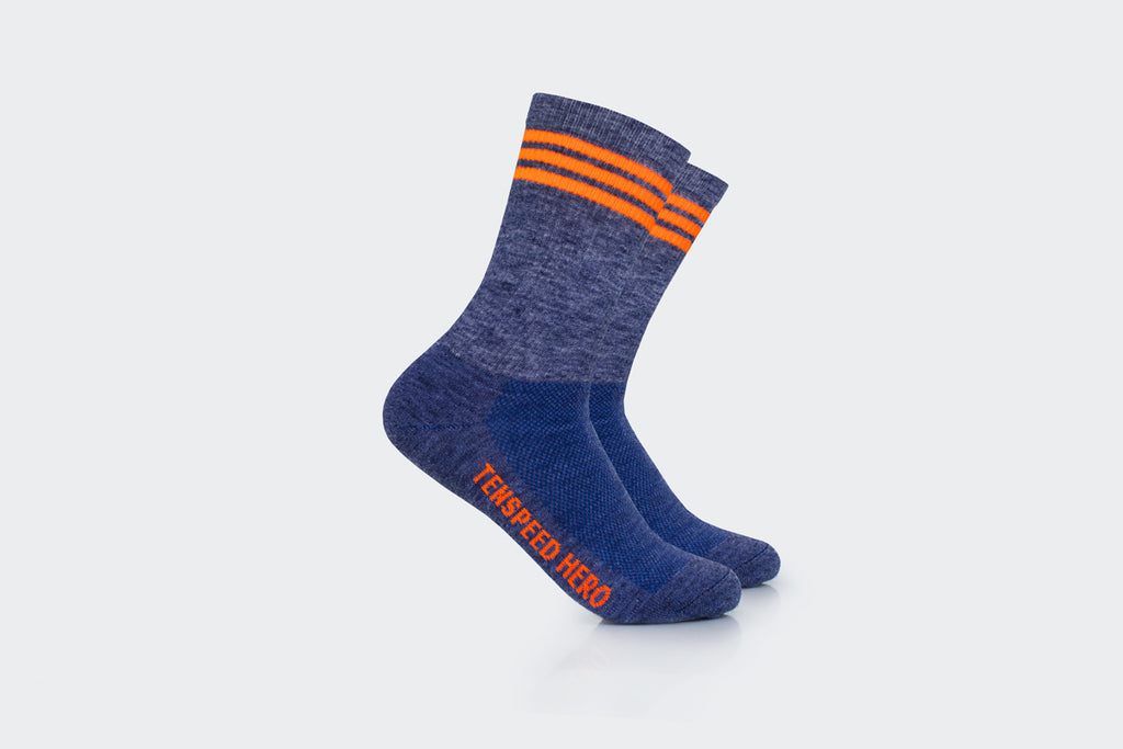 Merino Blue + Neon Orange Striped Adventure Sock — Tenspeed Hero